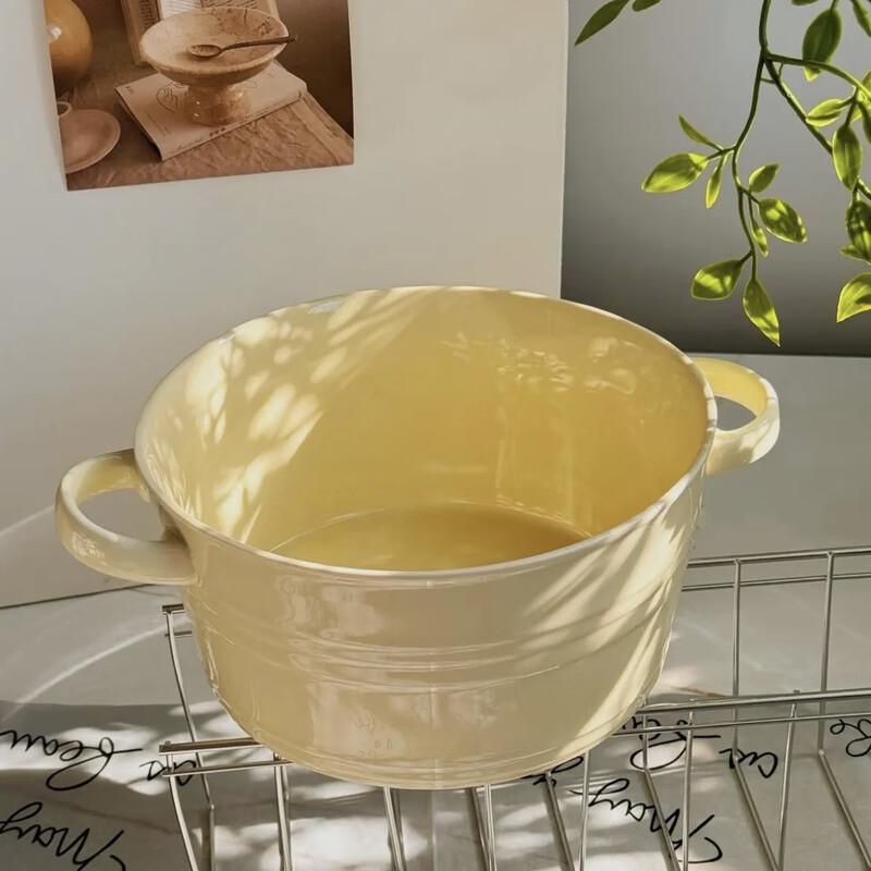 Cream Style Ceramic Double-Ear Serving Bowl