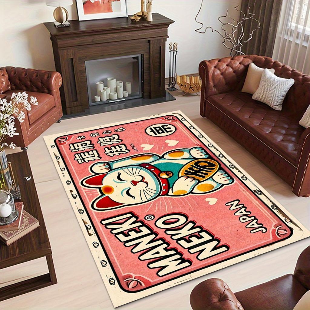 VIKAMA Cartoon Lucky Cat Carpet Pink Doormat  Welcome Mat Lightweight Living Room Carpet Rug For Bedroom  Bathroom Room Home Dec