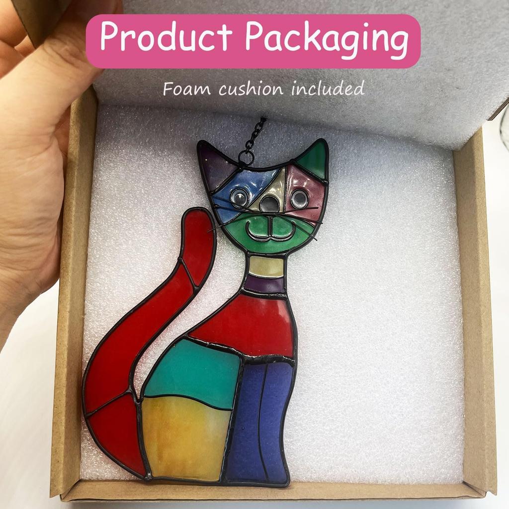 Tuxedo cat Stained glass cat charms Mourning cat souvenirs Cat themed gifts Angel Cat Memorial Gift Rainbow Bridge Pet Memorial Gift Furry Animal