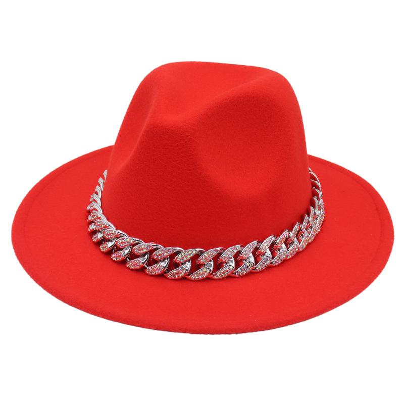 Bright Diamond Acrylic Chain Top Hat Jazz Hat Big Eaves Concave Photo Felt Hat