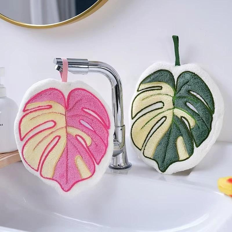 Pink/Green Plant Handkerchief Hand Towel Kitchen Towels Hanging Cleaning Towel Super Absorbent Bathroom Kitchen Accessories