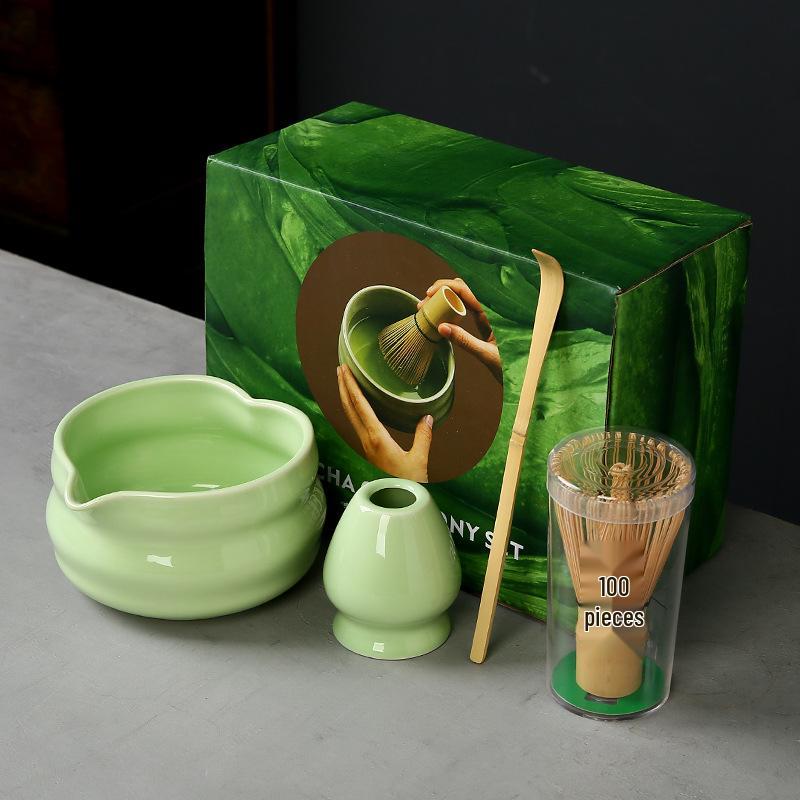 Japanese Heart-shaped Matcha Bowl Set with Whisk and Brush for Tea Ceremony