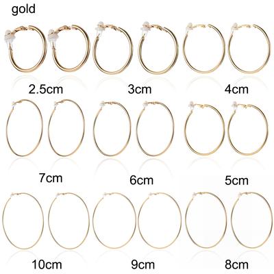 Female Girl Women Fashion Gold Silver Black Big Circle Clip On Ear Without Piercing Earrings Hoops