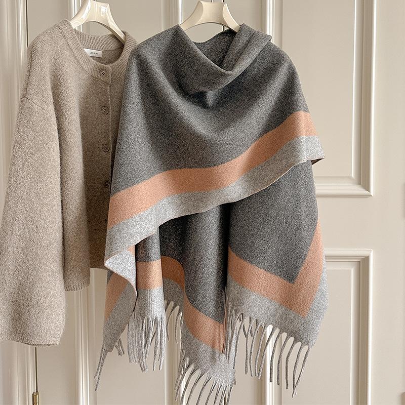Travel Poncho Warm  Scarf Women  Luxury Thick Blanket Winter Bufanda Shawl Solid Color  Wraps  Female Stoles