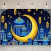 Romantic Night Sky Blue Gold EID Al Adha Background Decor,Crescen,Mosque,lantern,Moon Star Design,Festive Party Celebrations