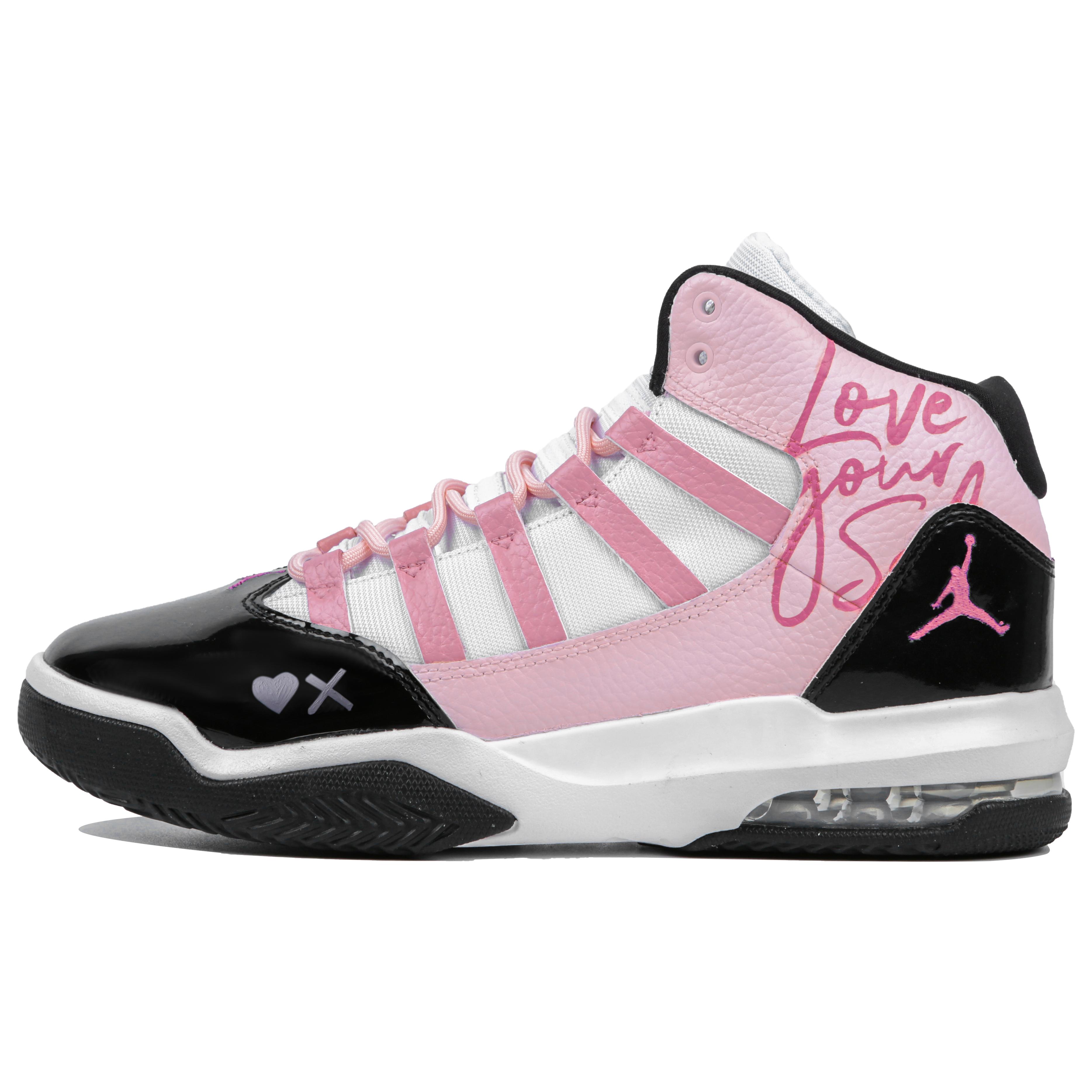 Jordan Max Aura 1 Mid top Vintage Basketball Shoes GS Black Pink AQ9214-121(Team4-) 35.5