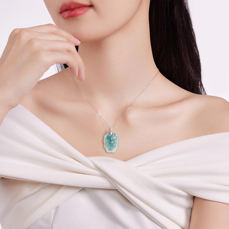 A-Grade Blue Water Nine-Tailed Fox Ice Jade Pendant with S925 Silver Inlay
