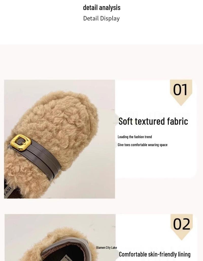 Lambswool Women's Fuzzy Winter Shoes 2025 - Fleece-lined, Thick Sole, Buckle, Warm Maternity Cotton Bean Shoes