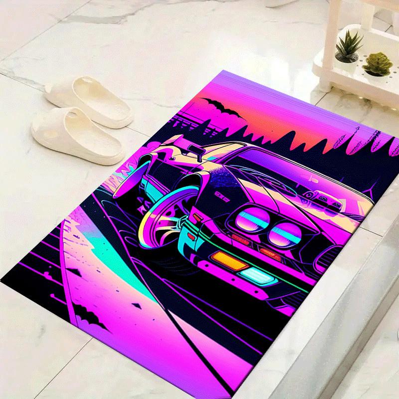 

1pc Sunset Car Print Design Area Rug - Soft, Anti-Slip, and Durable Gaming Room Decor for Bedroom 60cm by 90cm