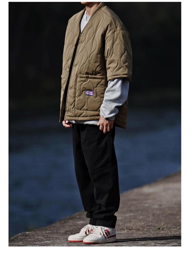 Unisex Retro Gourd Pattern Quilted Cotton Jacket - Short Sleeve Autumn/Winter Casual Outerwear