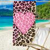 1pz Asciugamano da Spiaggia in Microfibra, Stampa Leopardata Rosa con Cuori, Materiale Ultra-Morbido, Leggero e Assorbente, Ideale per lo Yoga