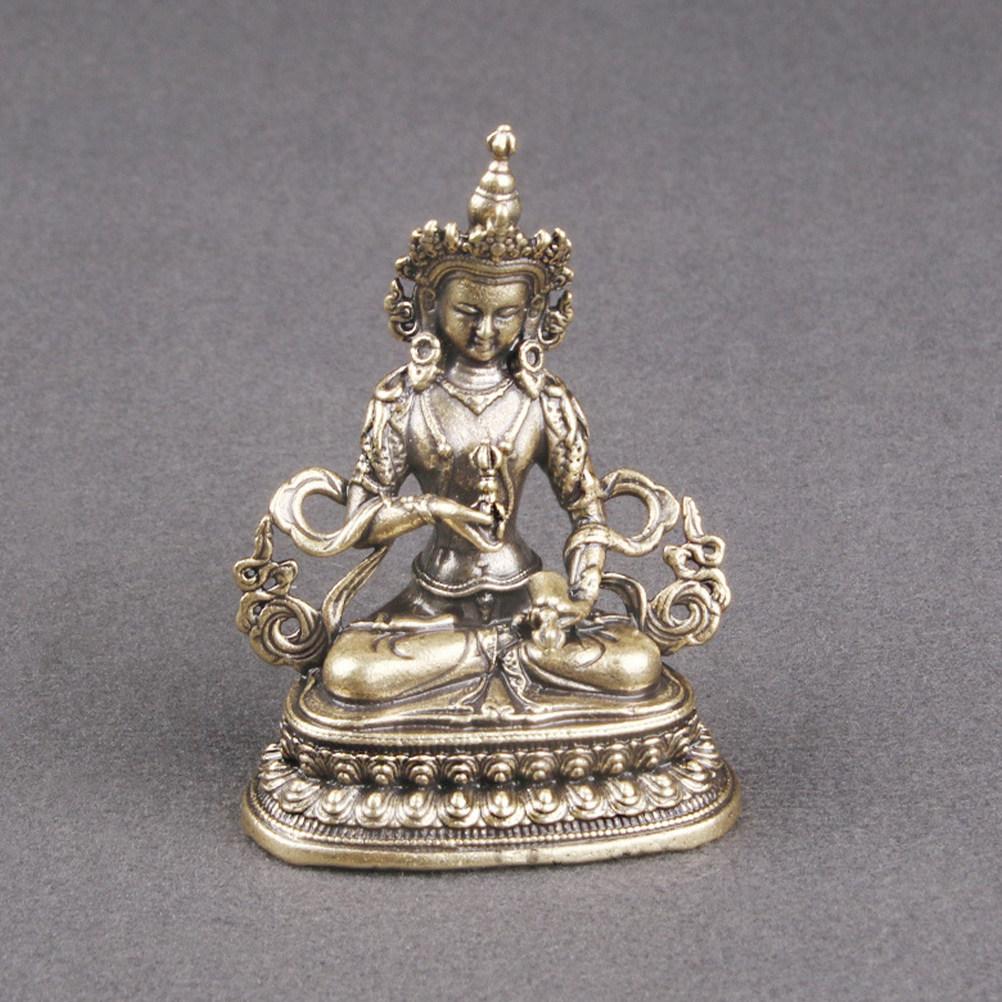 Desktop Retro Brass Buddha Statue Decorative Sculpture Space-Saving Office Home Desktop Brass Buddha Decor Statue for Home