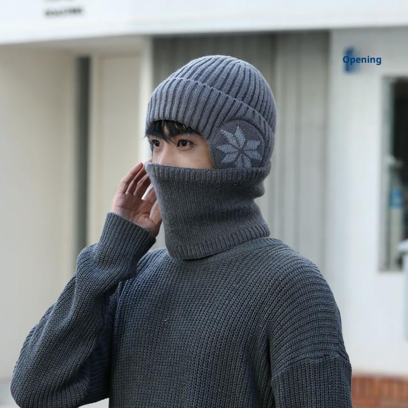 Unisex Warm Fleece Lined Knitted Hat Set for Men Winter Cycling Windproof Cold Proof Large Brim Woolen Overhead Accessory