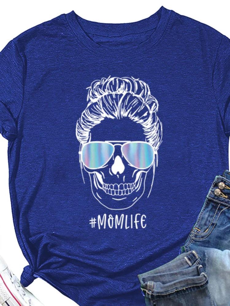 MOMLIFE Skull Head Print Women T Shirt Short Sleeve O Neck Loose Women Tshirt Ladies Tee Shirt Tops Clothes Camisetas Mujer