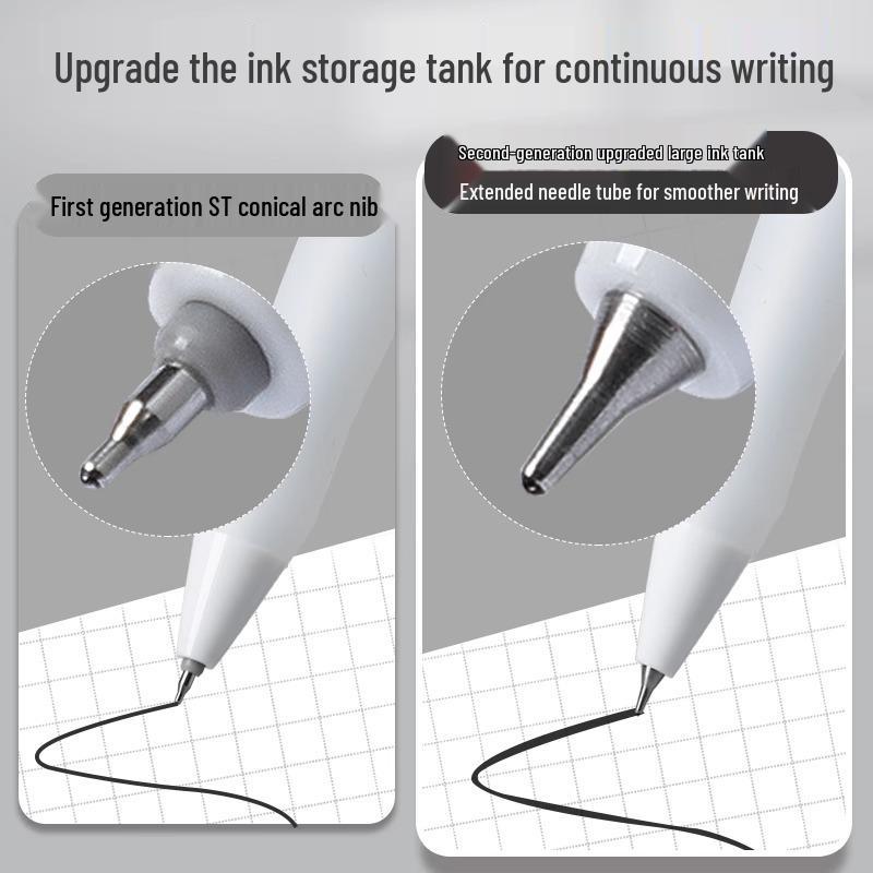 Deli Quick-Drying Press-Type 0.5mm ST Nib Student Pen: Transparent Barrel Black Ink.
