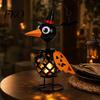 Fall Harvest Decorations Halloween Metal Crow Pumpkin Figurine, Wrought Iron Raven Statue with Witch Hat, Spooky Decor LED Candle Holder