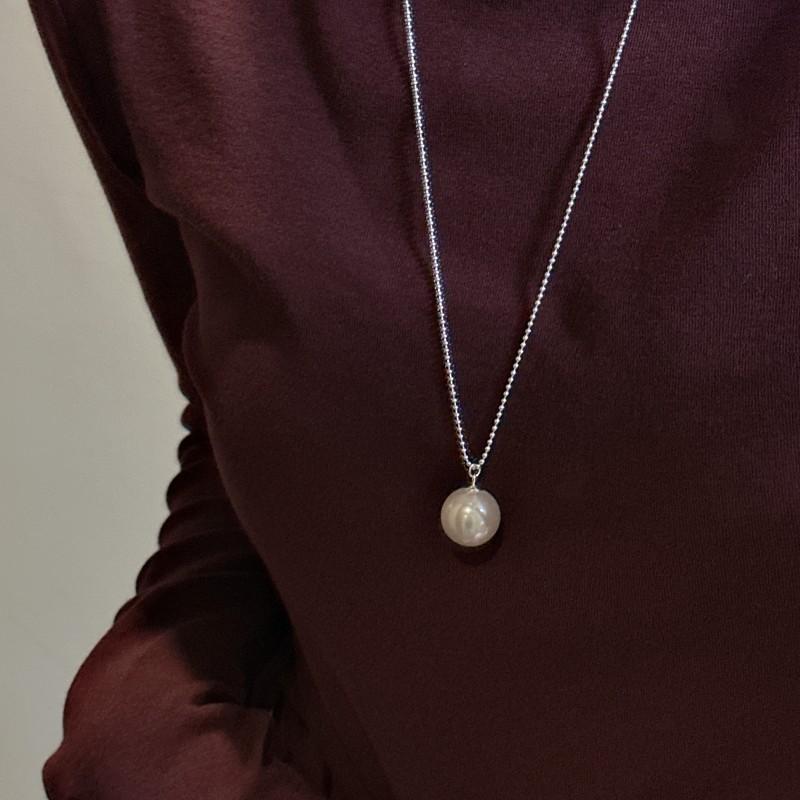 Single Shell Pearl Pendant Necklace 925 Sterling Silver Bubble Chain Sweater Chain Necklace for Women