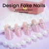 Almond-shaped Nude Butterfly Rhinestone False Nails - Wearable Nail Manicure Patches