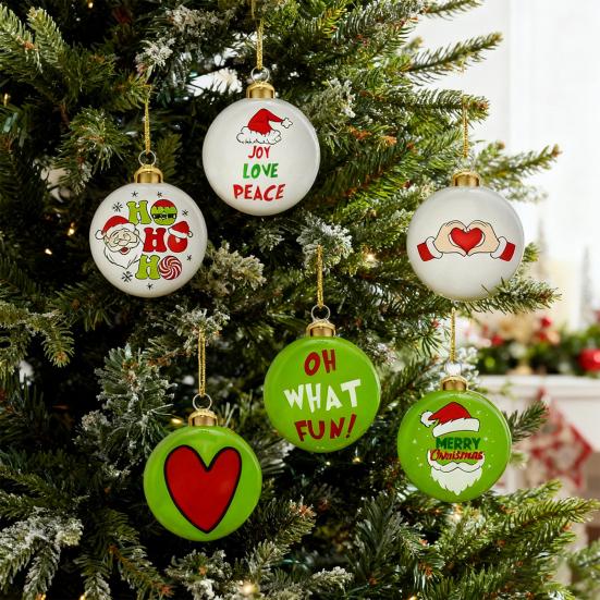 12 Stück Weihnachtsschmuck Weihnachtsmannmütze Muster Grün Weiß Bruchsichere Kugeln Set Weihnachtsbaumschmuck