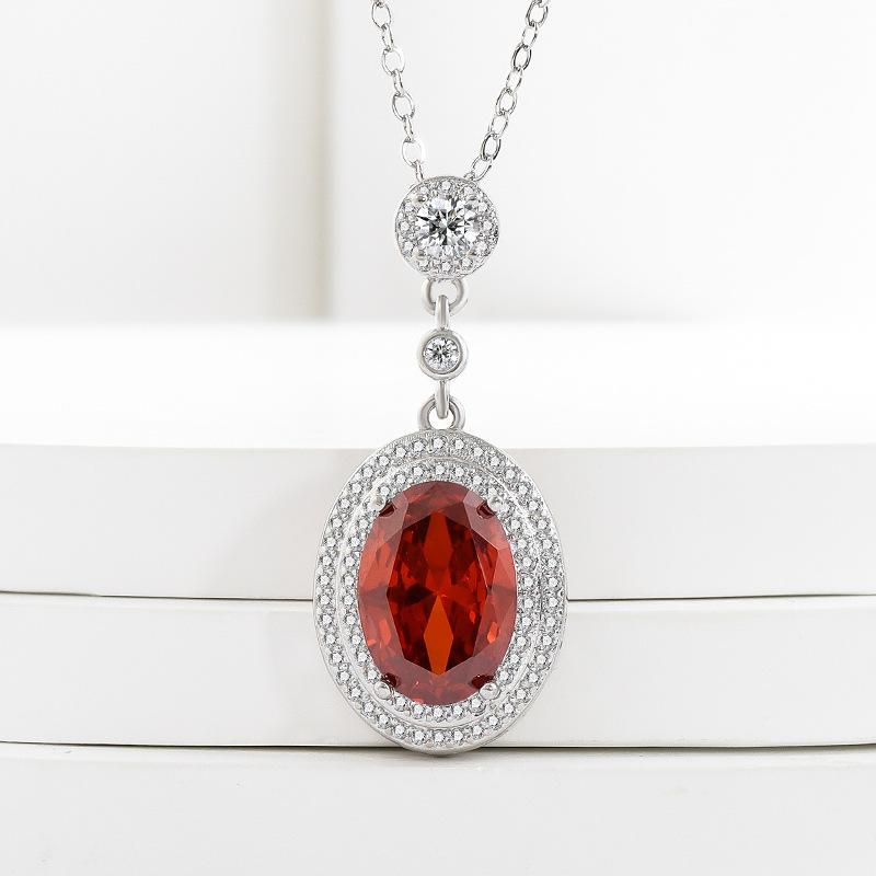 925 Sterling Silver Pomegranate Red Zircon Ruby Premium Simple Pendant Ladies Necklace Anniversary Wedding Shine JewelryGood product