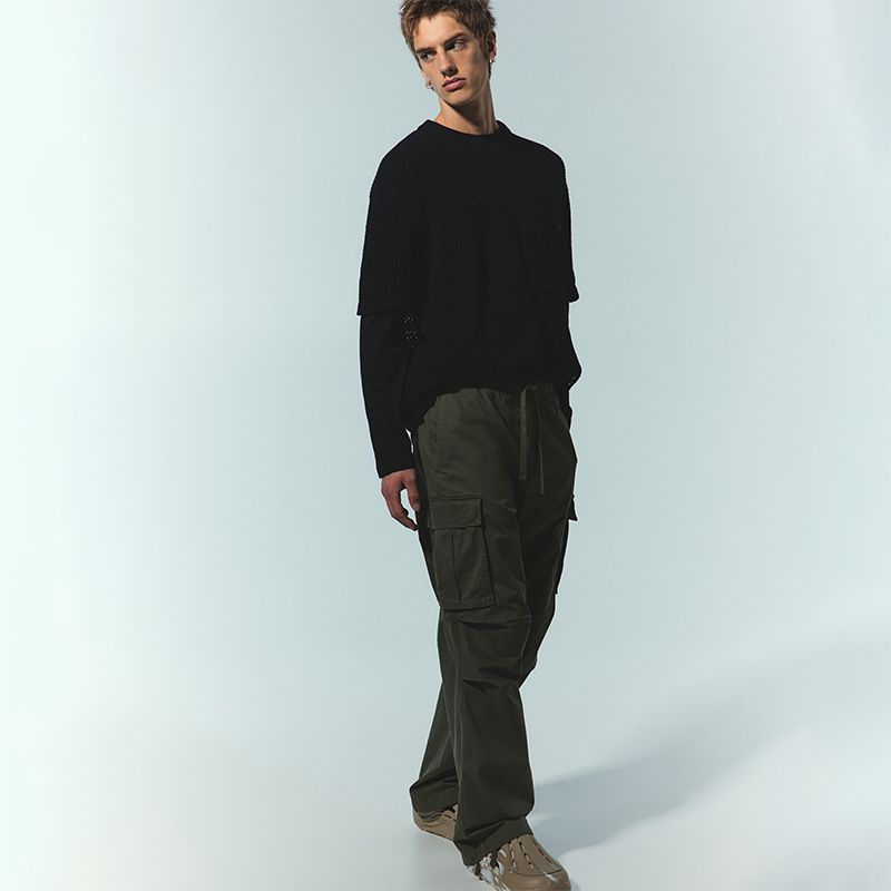 

HM Men s Casual Pants Autumn Cotton Mid Waist Elastic Waist Straight Version Work Clothing Trousers Overalls 1228206