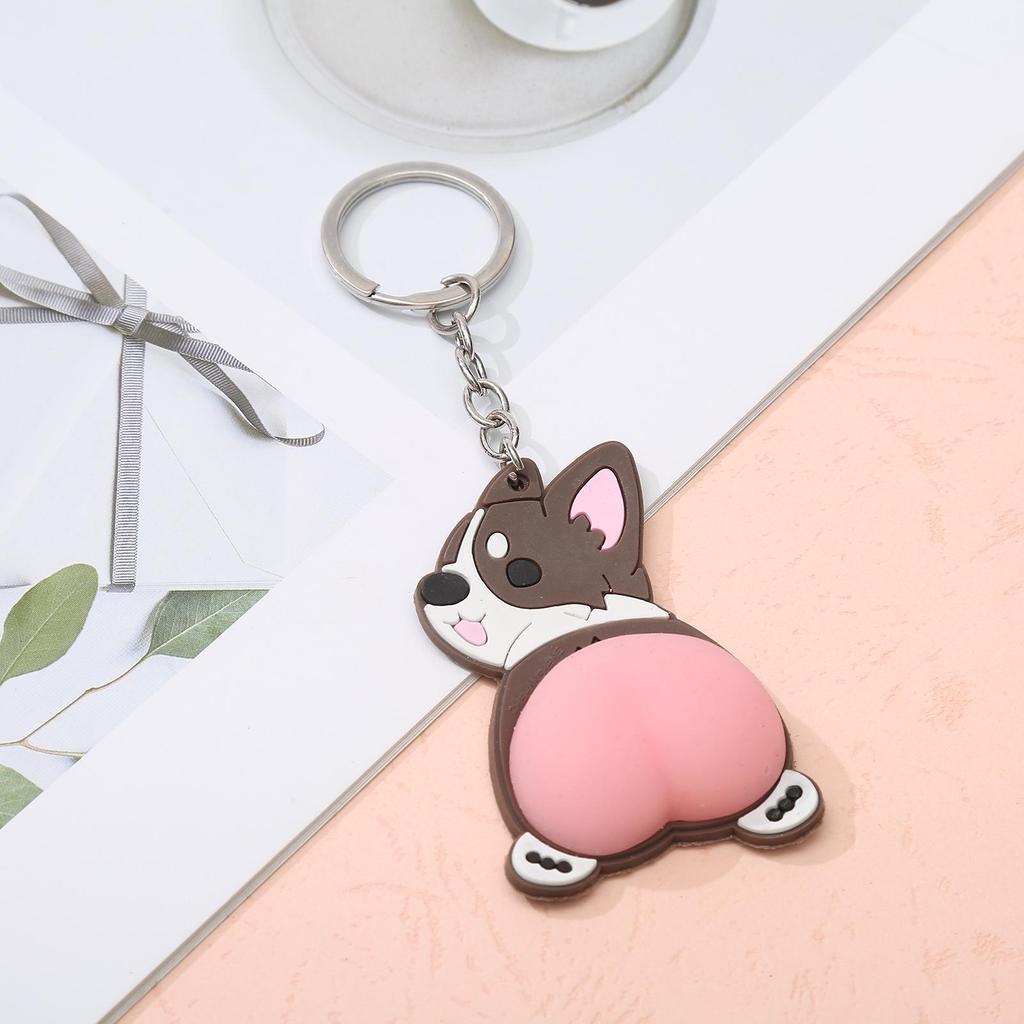 Cartoon Bouncy Butt Keychain - Soft Rubber Squeeze Pendant for Bags & Cars