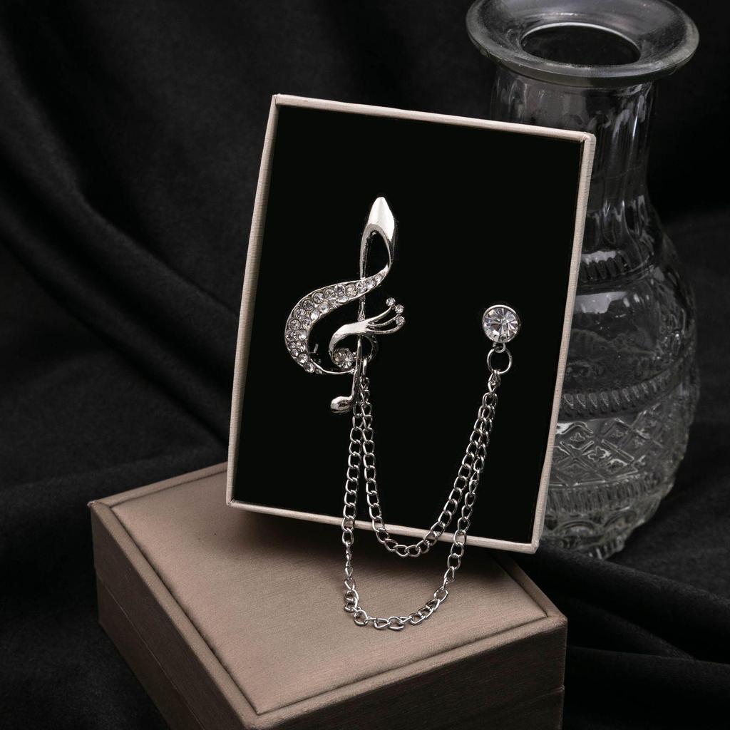 European & American Fashion Double Layer Chain Brooch - British Court Style Cross & Note Design for Men