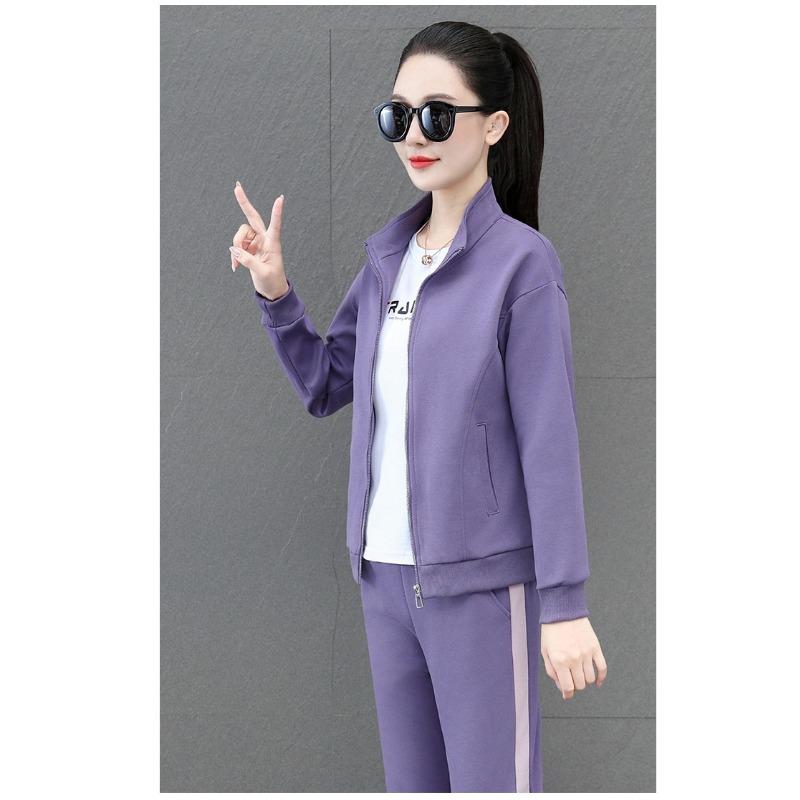 Versatile Casual Stand Collar Open Cardigan Two Piece Sports Suits for Women Fashion Spring Autumn Outfits