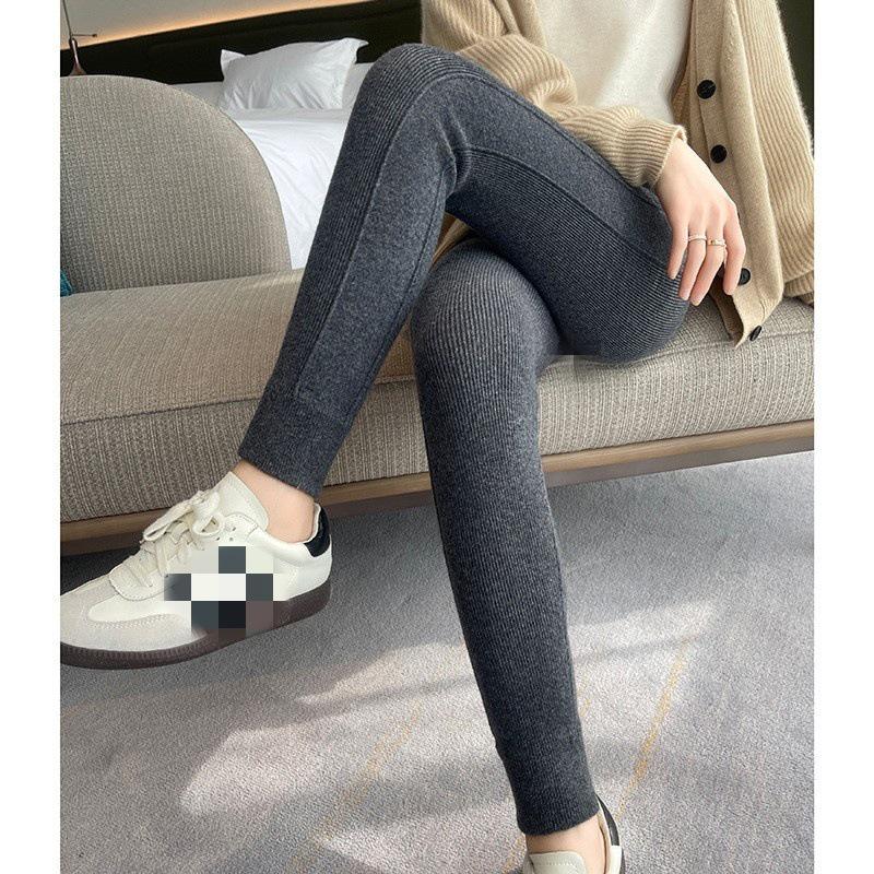 Damen Cashmere High-Waist Gestreifte Schlankmachende Hose: Bauchkontrolle, Po-Lifting, Warm, für Herbst/Winter, Innen- oder Außenbekleidung.