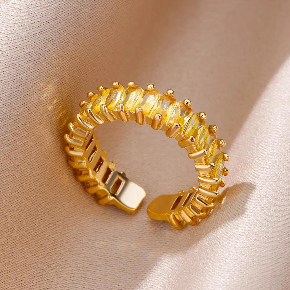 Colorful Cubic Zircon Ring for Women Stainless Steel Gold Color Open Ring Vintage Boho Wedding Party Zircon Gift Accessories