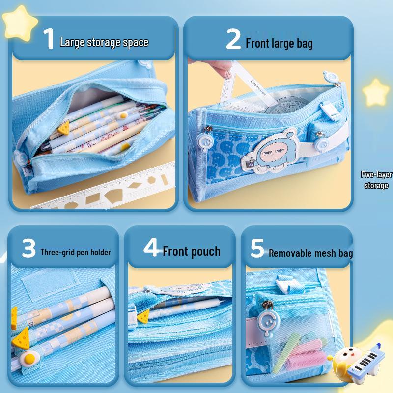 Egg Party Multi-layer Pencil Case - Dora Style Large Capacity Stationery Bag for Boys