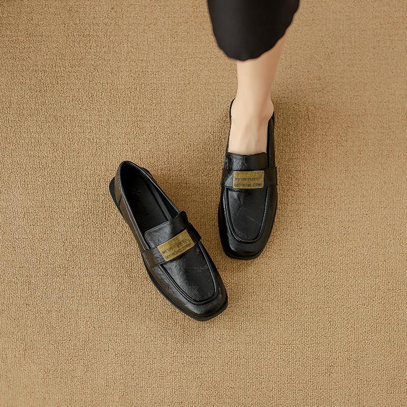 

Leather shoes women 2026 spring bean single shoes Le Fu shoes women retro British style women s shoes 35 чёрный