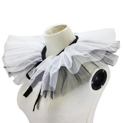 Victorian Layered Black White Ruffled Mesh Tulle Detachable Neck Ruff Faux Collar for Women Cosplay Shawl Wrap Capelet