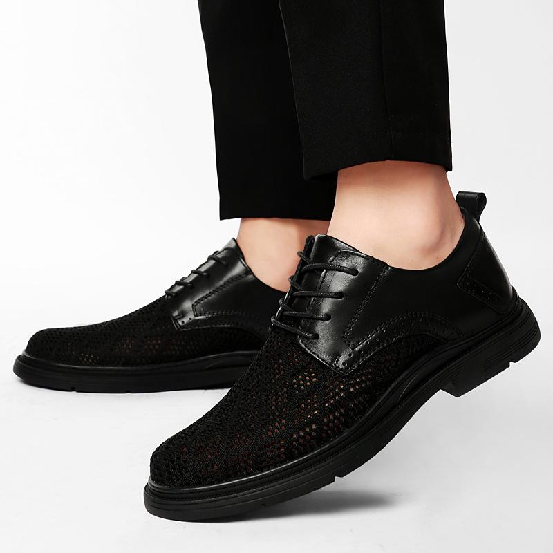 

Summer men s sandals men s breathable mesh daily casual leather shoes hole shoes comfortable versatile trend platform shoes 45 чёрный