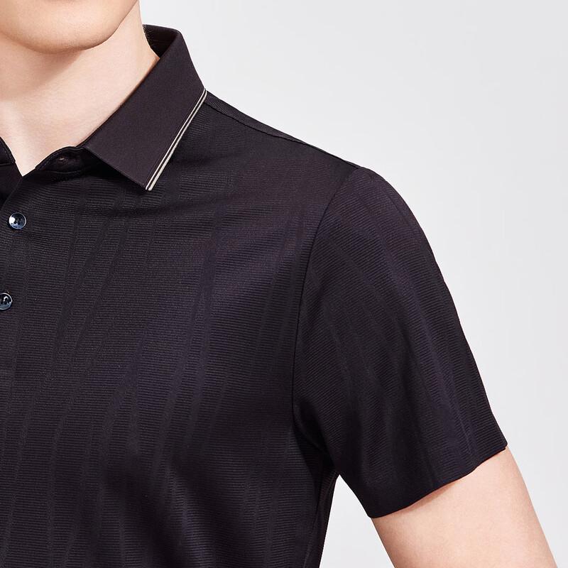 Men's Striped Acetate Silk Blend Short Sleeve Polo Shirt