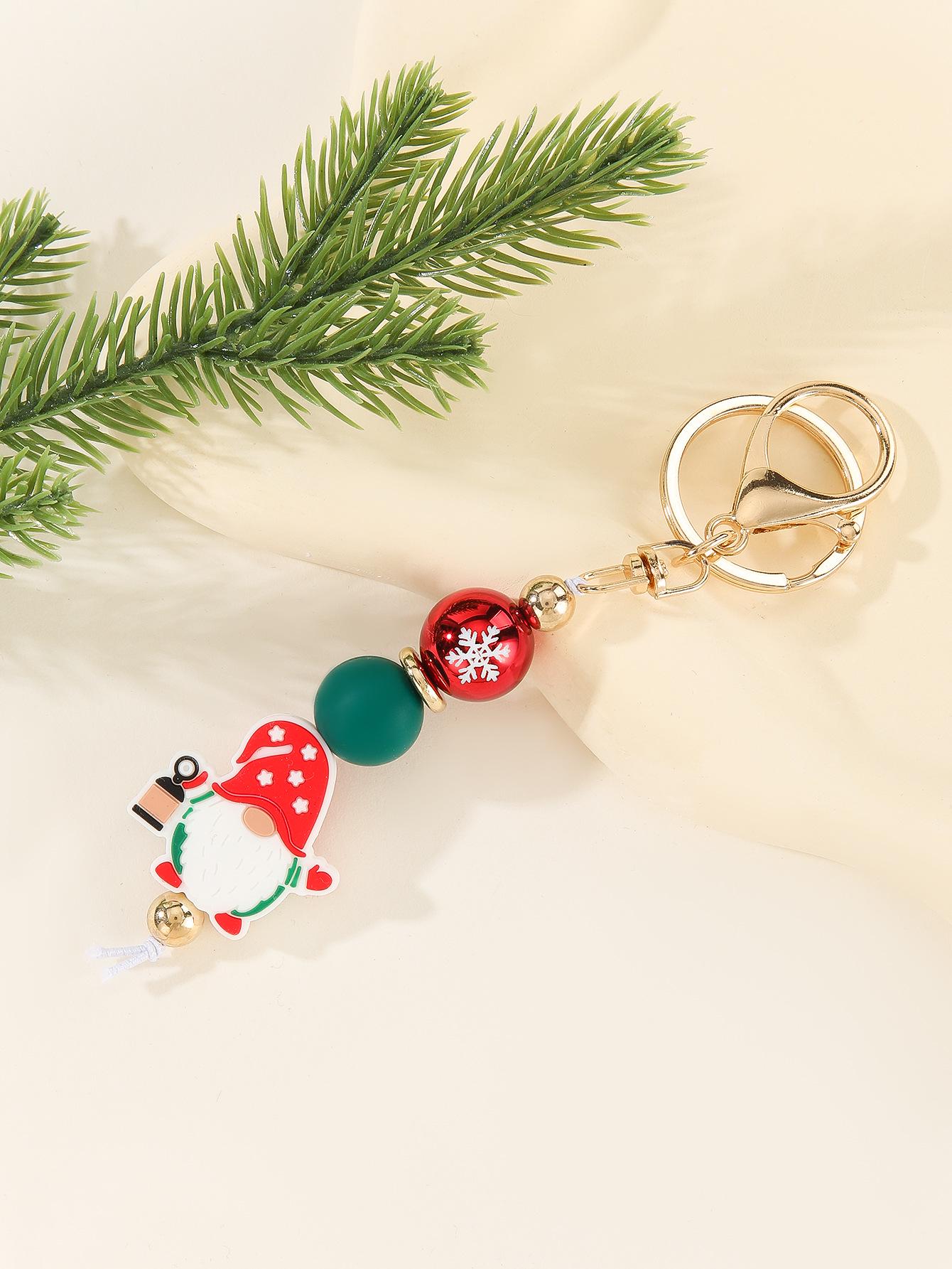 Christmas Silicone Bead Keychain Bracelet with Pendant - DIY Jewelry Ornament Accessory