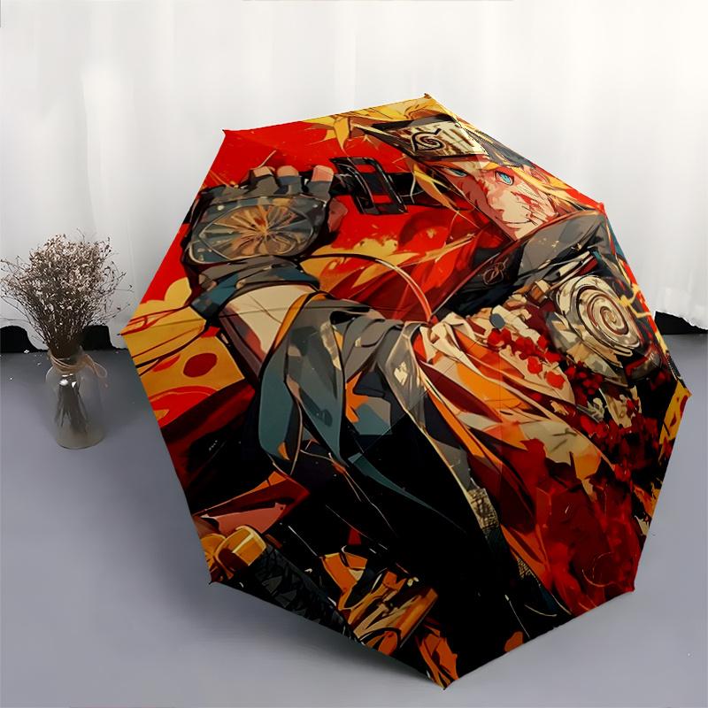 1pc Golden Warrior Naruto Pattern Automatic 3-Fold Umbrella, 8 Iron Frames, High-Value Folding Umbrella, Suitable for Office, Travel and Outdoor