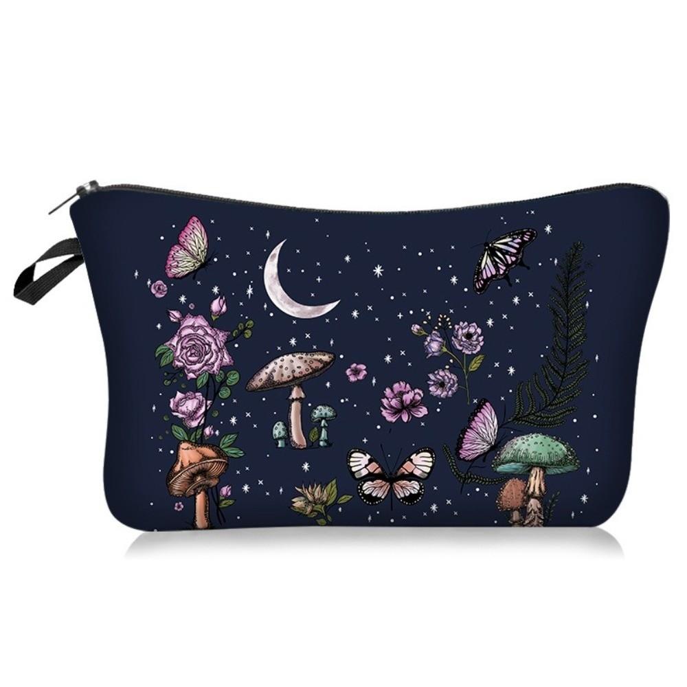 Creative Moon Phase Print Cosmetic Bag Large Capacity Ultralight Makeup Organizer Portable with Zipper Toiletry Bag
