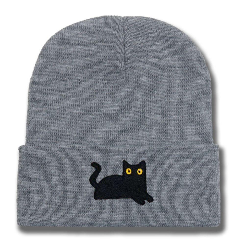 Cute Knit Beanies Embroidery Knit Cap Casual Embroidered Cat Knitted Hat Winter