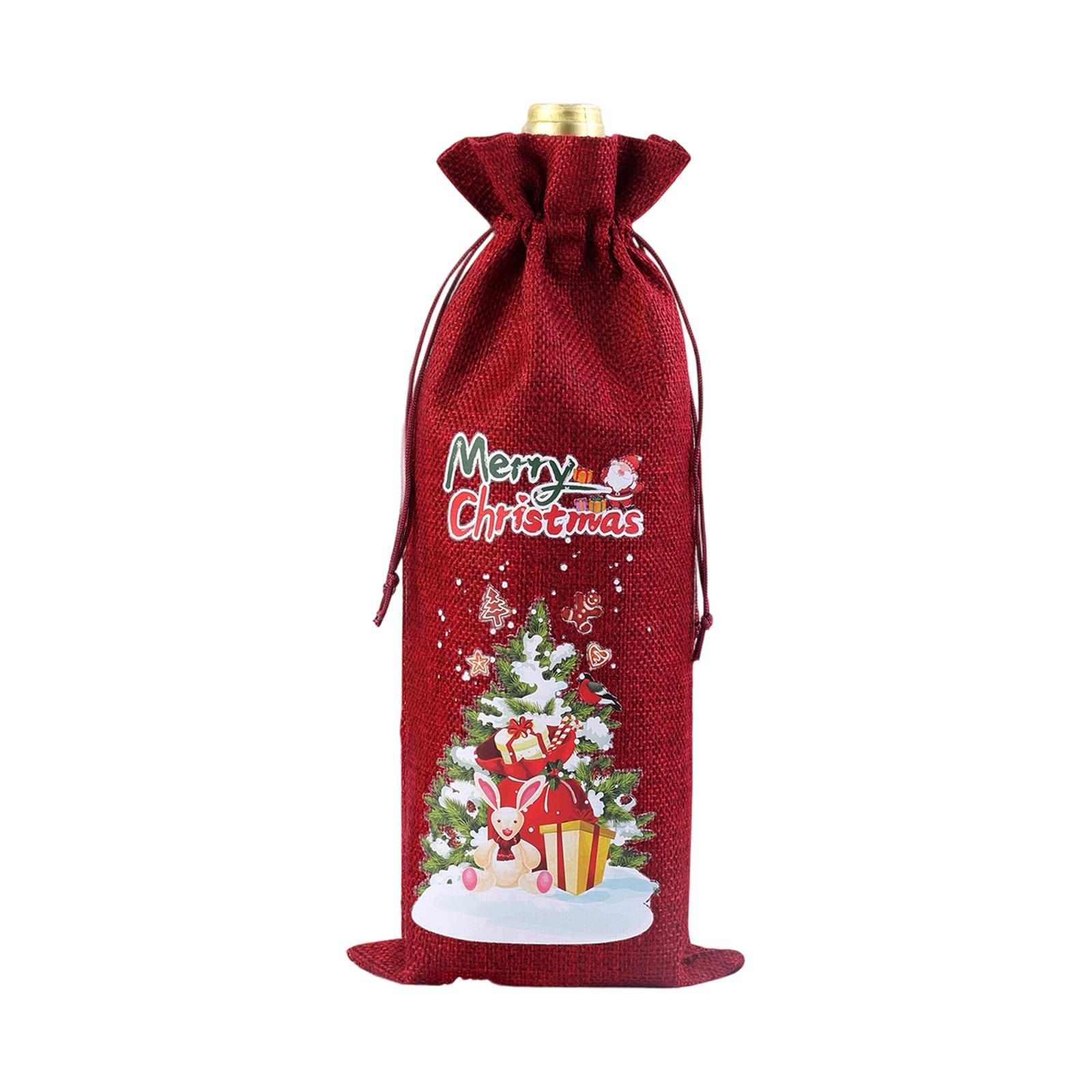 

Christmas Red Wine Bag, New Linen Bottle Bag, Gift Party Red Wine Packaging Bag, Drawstring Drawstring Drawstring, Christmas Gift Bag One Size
