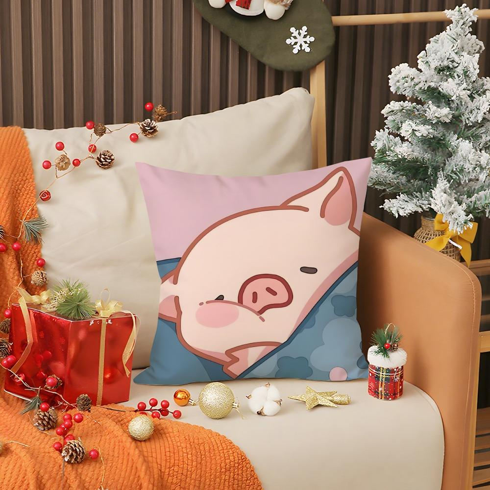 Cartoon Cute Pink L-Lulu Pig Pillow Case Printing Pillowcase Living Room Sofa Cushion Cover Bedroom Room Decor