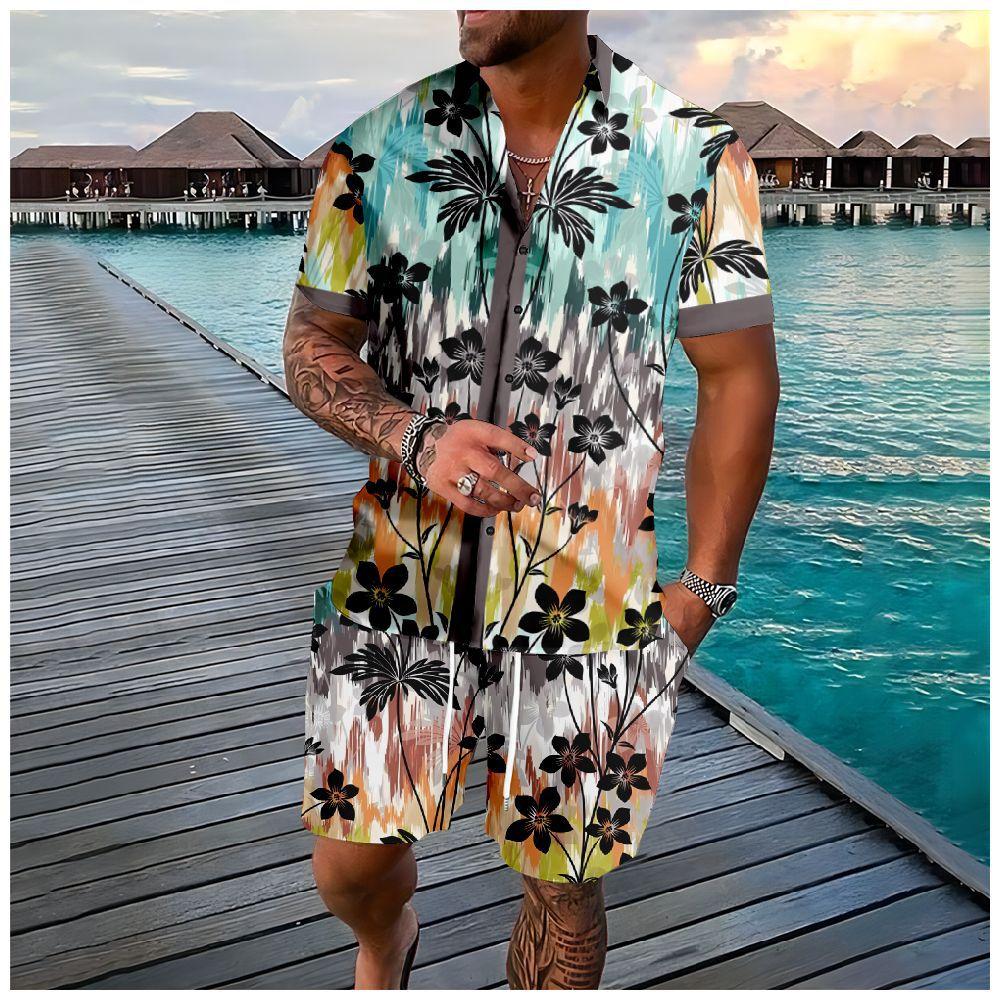 Fashionable Summer Floral 3D Print Men's Set: Short-Sleeve Shirt and Loose Casual Beach Shorts