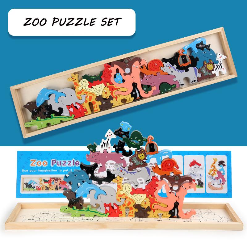 Big Wooden Animal Blocks Sensory Kids Montessori Toys Shape Matching Balance Stacking Games Fine Motor Thinking Educational Toys