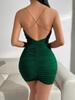 Women's Draped Neck Chain Detail Cross Back Ruffled Camisole Dress