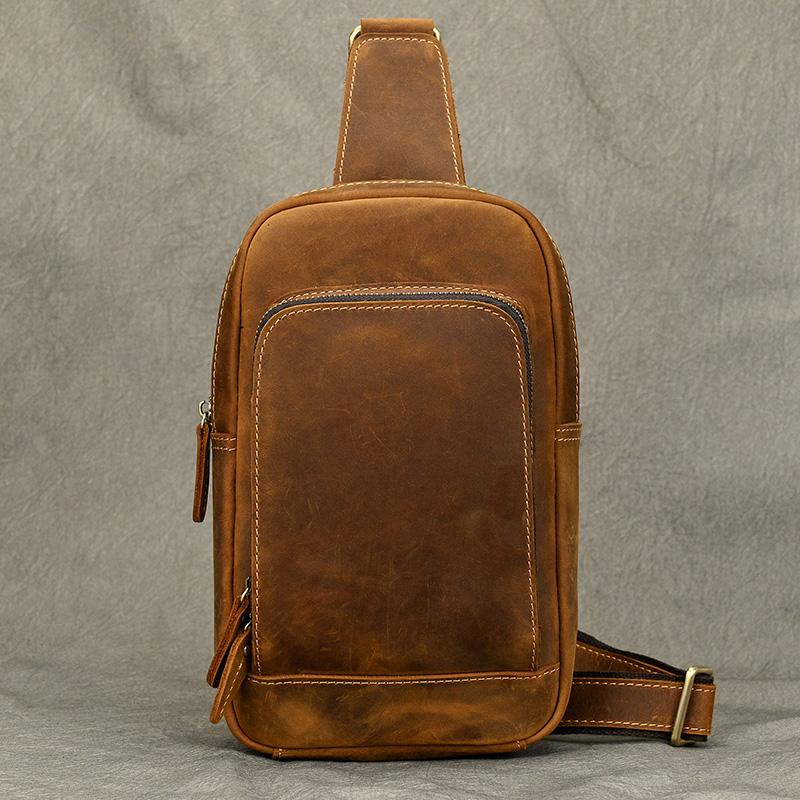 

New Fashion Men s Chest Bag Single Shoulder Bagpack Bag Crossbody Chest Pack Vintage Style Male Travel Bags Genuine Leather Hot