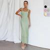 Womens Sleeveless Square Neck Mesh Panelled Bodycon Mermaid Dress 2025 Elegant Party Evening Wear