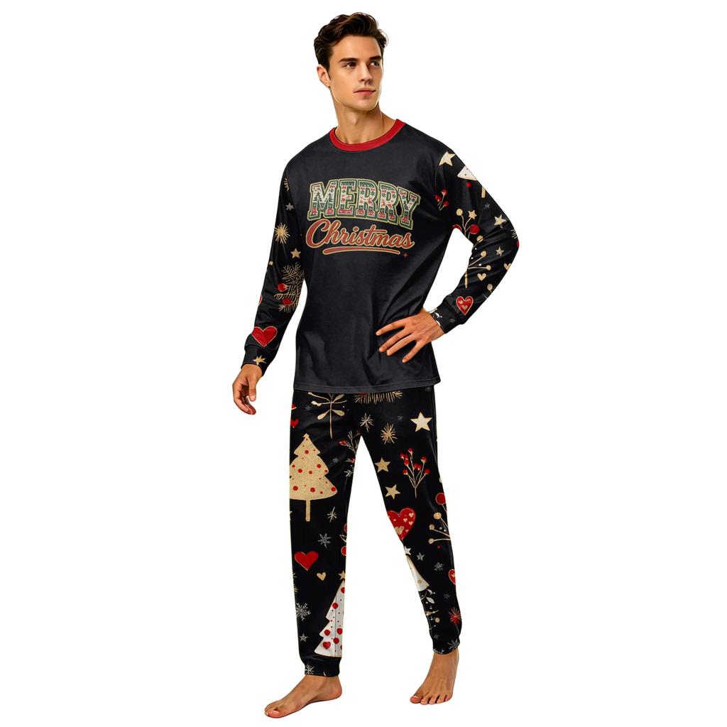 Christmas Family Matching Pajama Set Long Sleeve Neck Loungewear for Parents and Kids