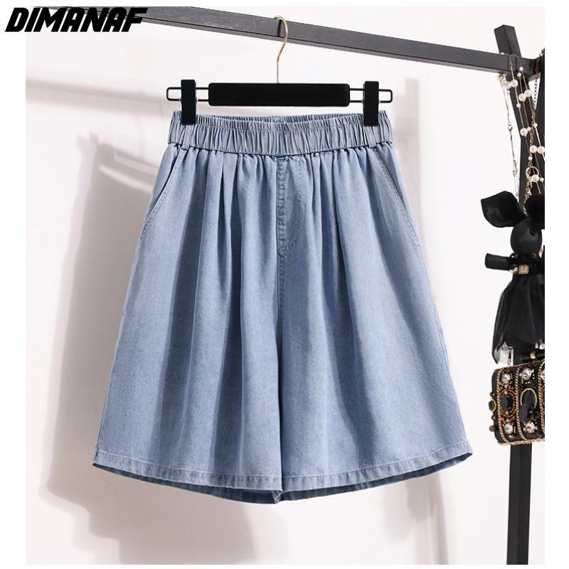 DIMANAF Plus Size 2025 Women Pants Summer Short Jeans Denim Fashion Oversize Elastic Waist Loose Pants Basic