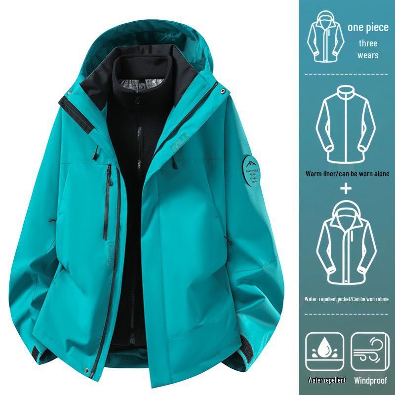 Camel Unisex 3-in-1 Mountaineering Jacket: Graphene-Lined, Windproof, Waterproof, and Warm, New Style, Two-Piece Set.