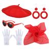 50s Women Costume Accessories Scarf Eye Glasses Headband Earrings Set For 50's Halloween Party